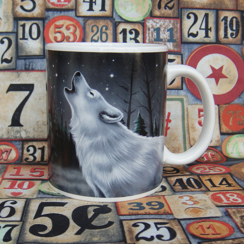 原单外贸狼图腾潮杯陶瓷马克杯随手杯 狼王狼嚎水杯子咖啡杯收藏