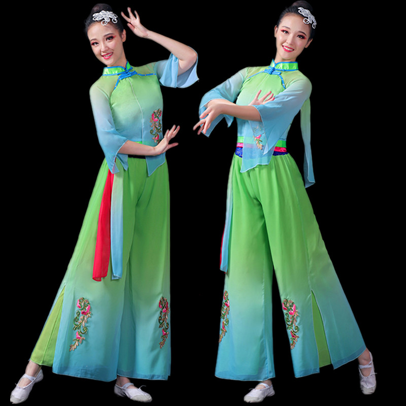 2022新款秧歌服演出服女中国风扇子舞伞舞茉莉花开舞蹈服装成人