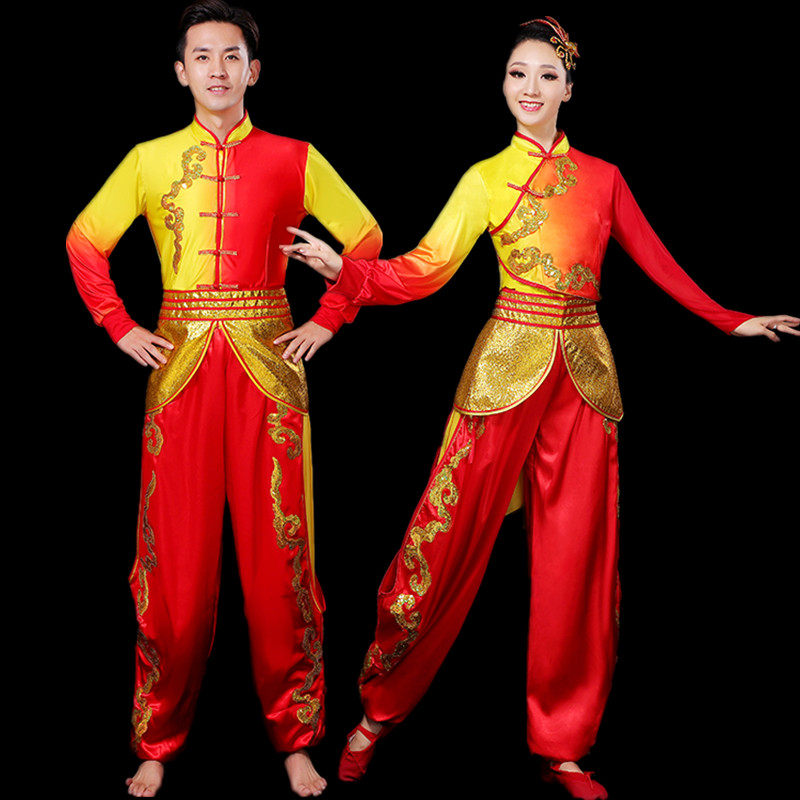 新款打鼓服演出服成人中国风红色民族服装/舞台装