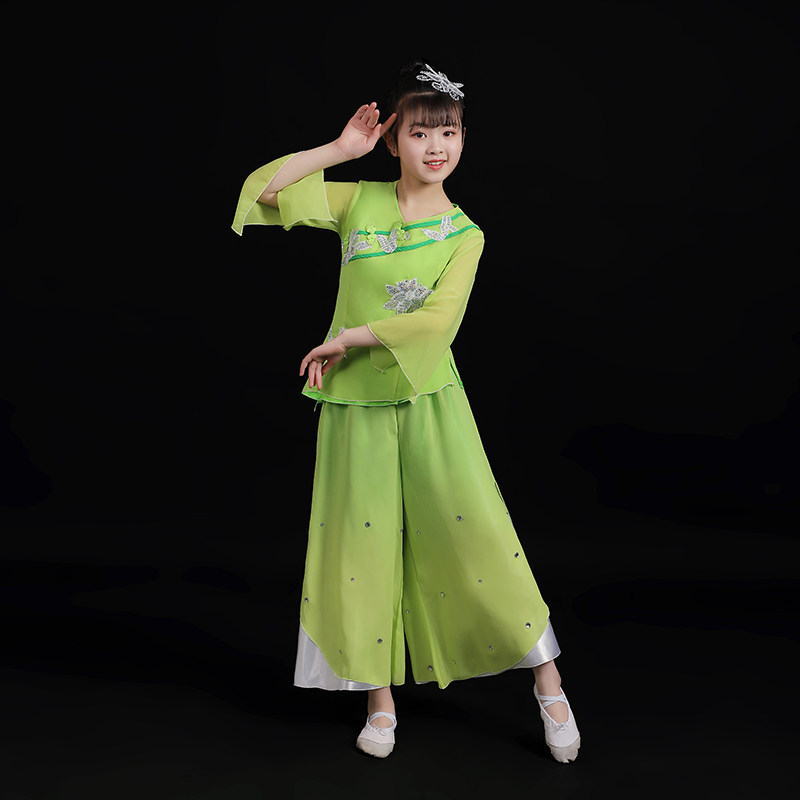 新款儿童古典舞蹈演出服六一幼儿女童中国风伞舞扇子舞表演服清新