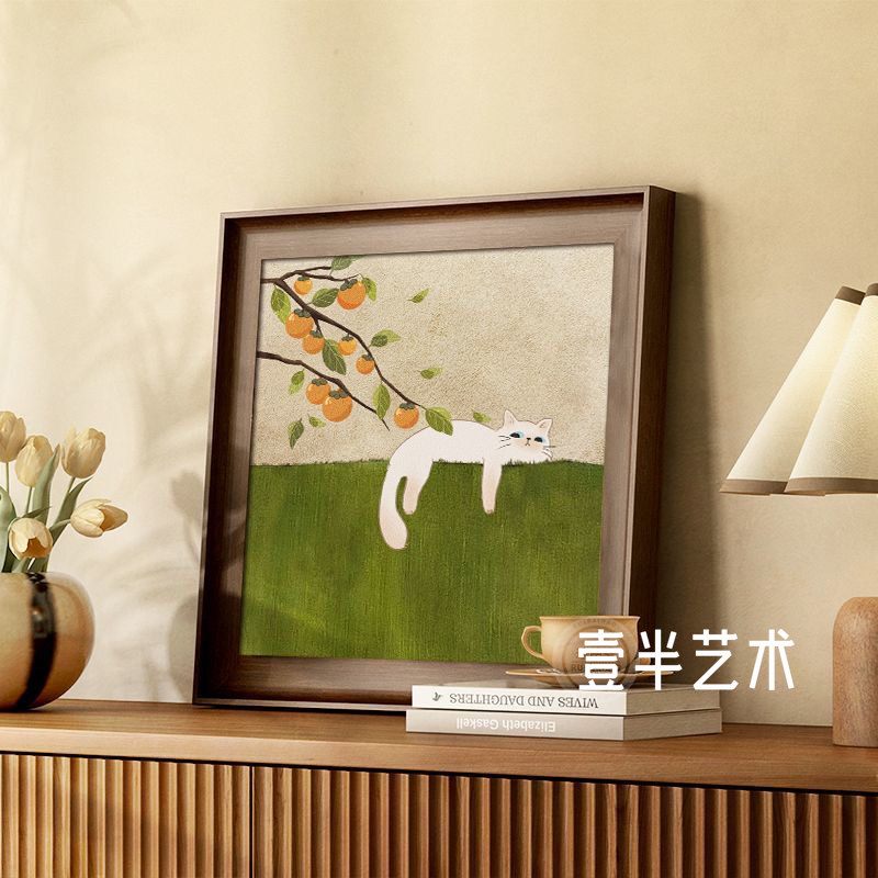 美拉德卡通猫咪餐厅背景墙装饰画中古风客厅桌面摆画卧室床头挂画