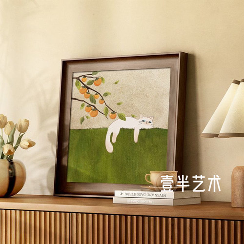 美拉德卡通猫咪餐厅背景墙装饰画中古风客厅桌面摆画卧室床头挂画