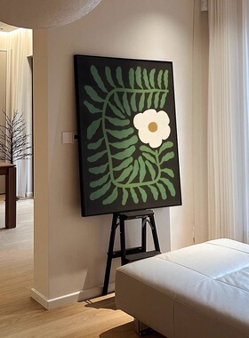 简约现代绿色植物花卉高级手绘油画玄关过道装饰画客厅大幅落地画