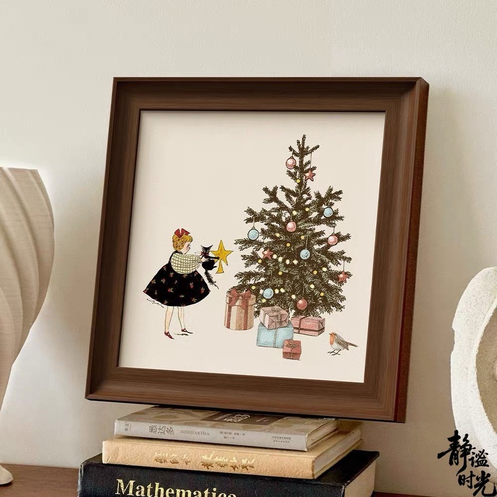 挂画摆台画复古风圣诞树