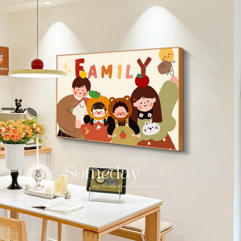 《family》可爱一家三口四口卡通全家福装饰画极简小众抽象挂壁画