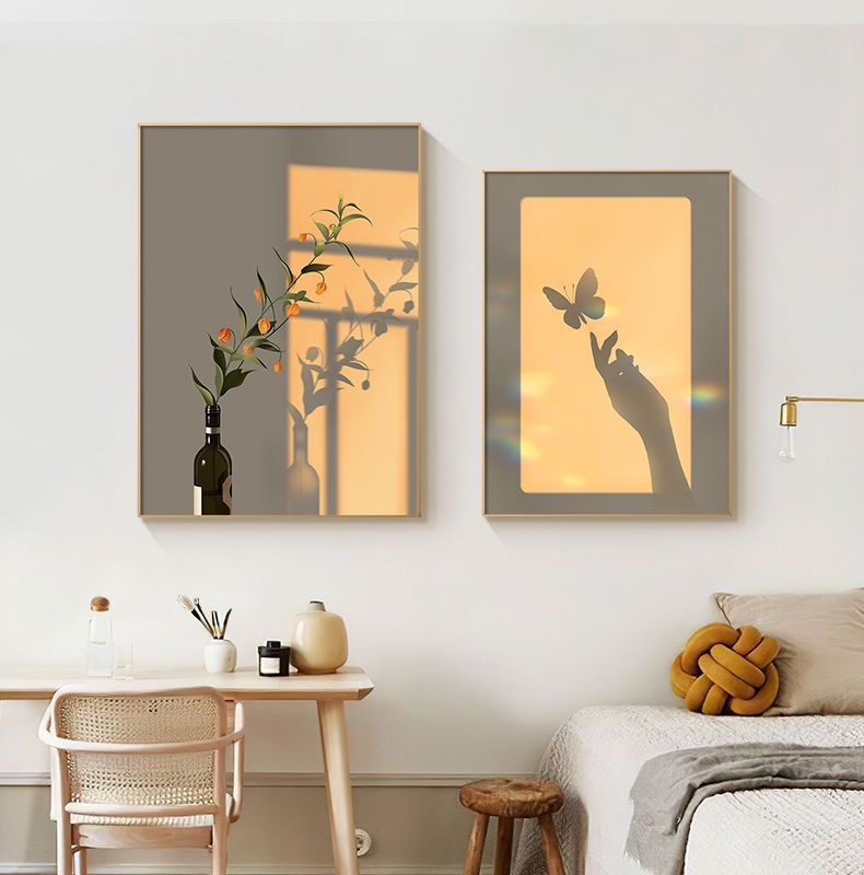 北欧治愈系餐厅装饰画光影静物客厅高级感挂画现代温馨卧室床头画图片