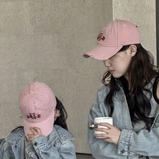 2025儿童棒球帽刺绣纯棉复古破洞洋气百搭挑毛边鸭舌帽