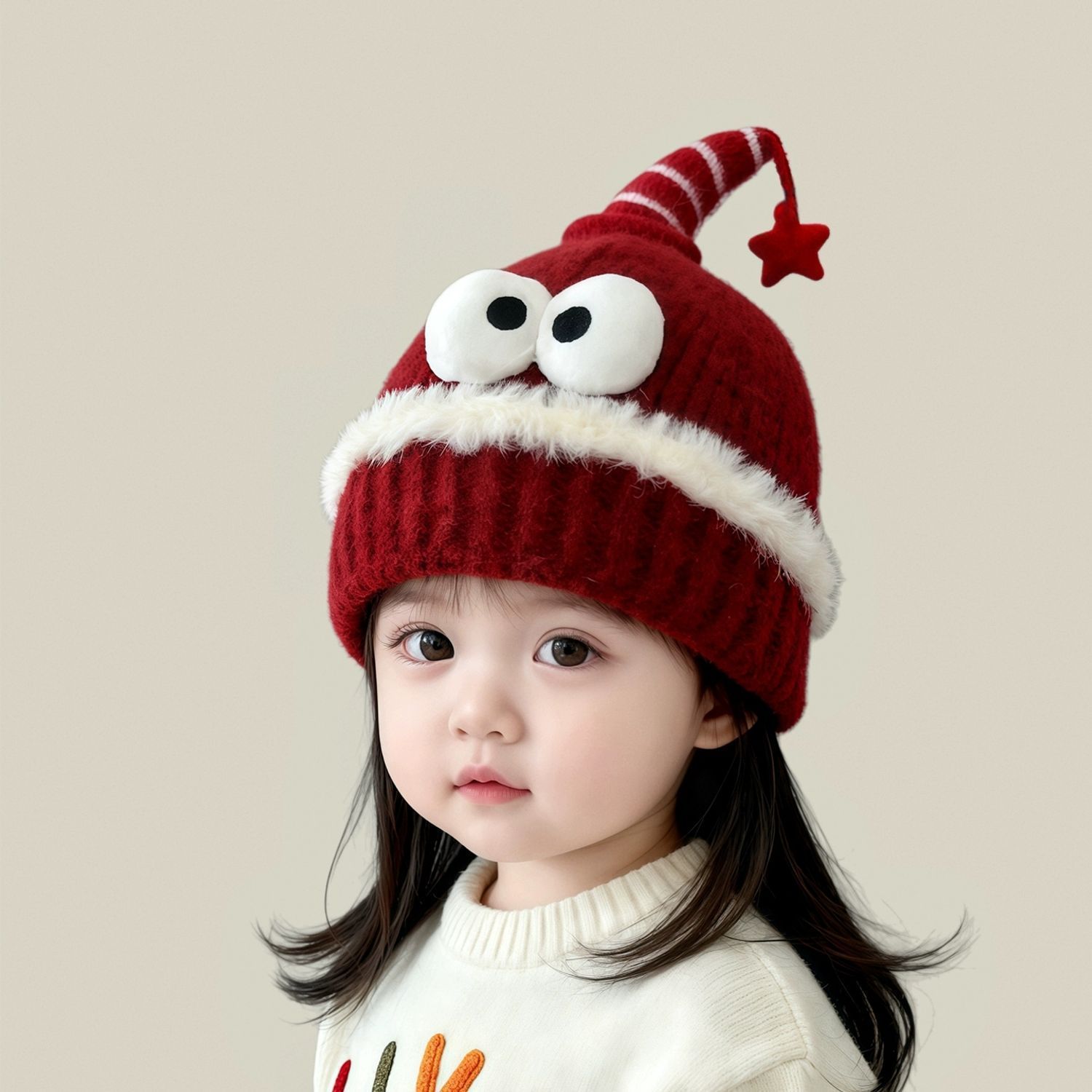 宝宝冬天毛线帽喜庆红色新年
