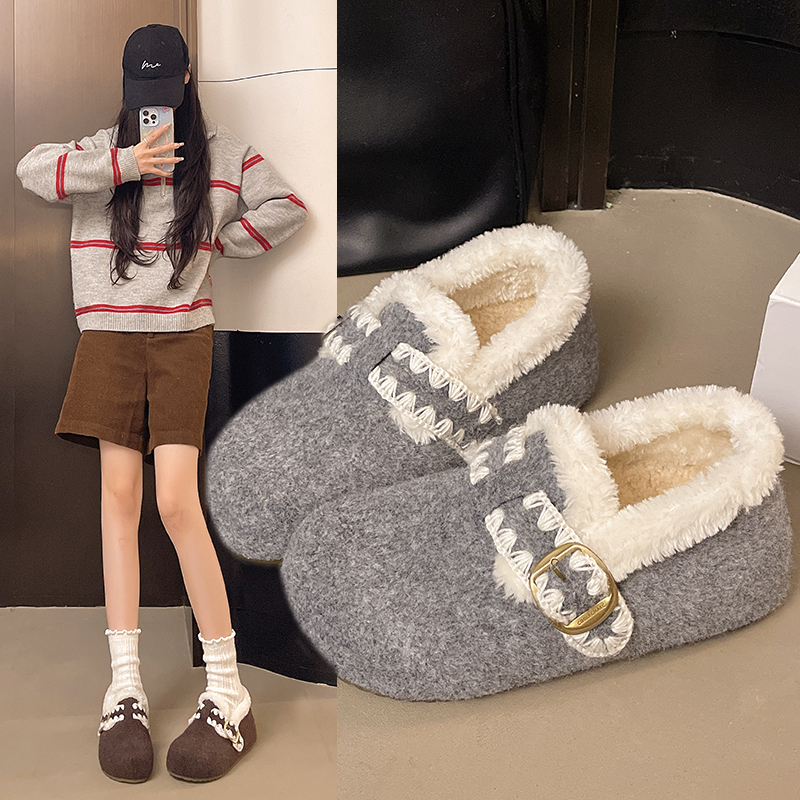 复古内增高加绒棉鞋女全包勃肯鞋