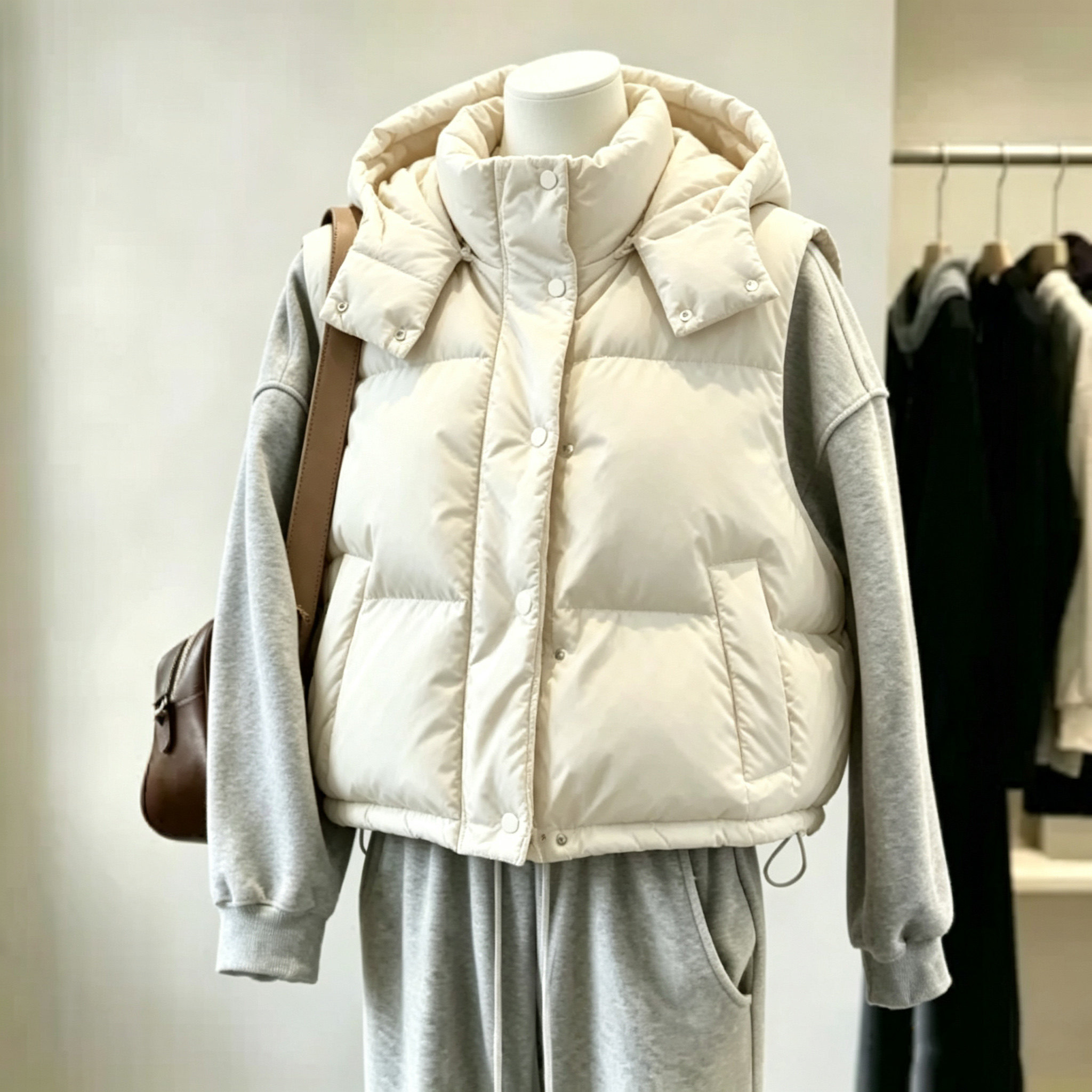 羽绒马甲女秋冬新款韩版短款坎肩外穿连帽宽松白鸭绒马夹背心外套图片