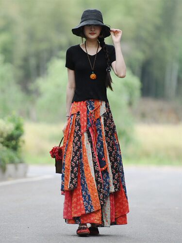 素心长裙大摆民族风a型半身裙