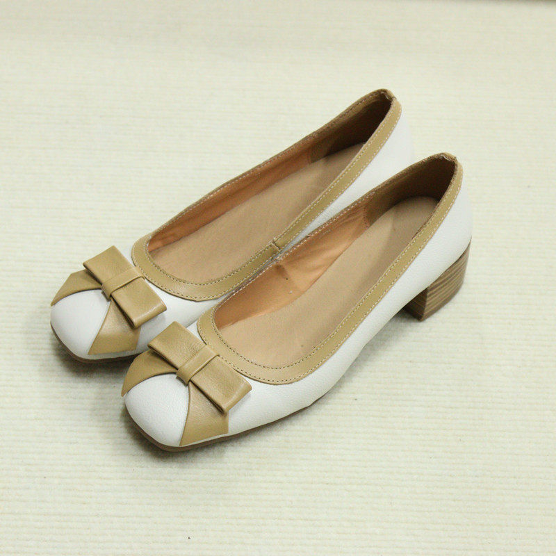 088-10花藤萝蔓 牛皮浅口方头中跟方跟休闲真皮女鞋女单鞋蝴蝶结,女鞋,浅口单鞋,淘宝优惠券,粉丝福利购,淘宝优惠卷