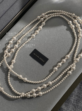 欧美复古长款珍珠项链女士轻奢高级感2024秋冬多层叠戴毛衣链颈链