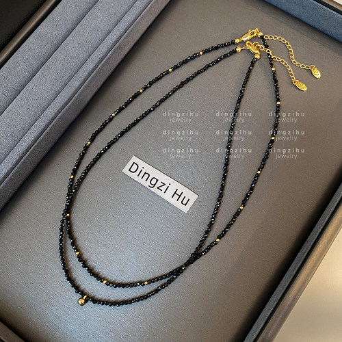 黑色串珠项链女法式复古小众设计高级感新款爆款天然石颈链锁骨链