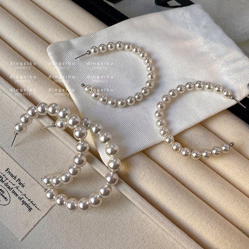 S家极光大珍珠圈圈耳环女士法式复古高级感大气耳圈轻奢气质耳饰