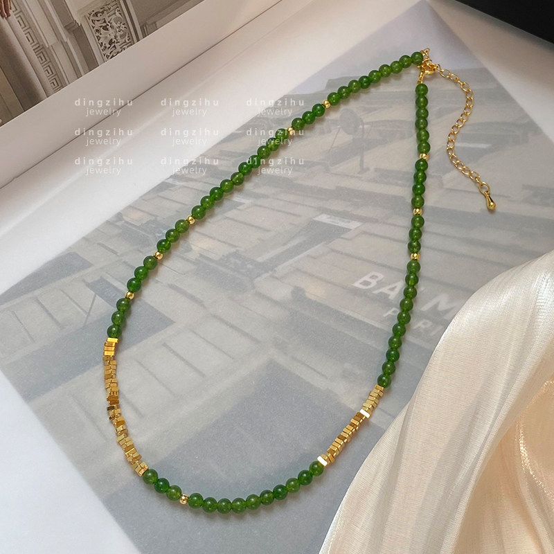 天然石绿色串珠项链2024新款中式国风配饰女士轻奢小众颈链锁骨链,饰品/流行首饰/时尚饰品新,项链,淘宝优惠券,粉丝福利购,淘宝优惠卷