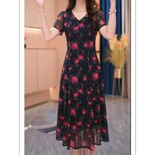 浅莉莎中年洋气妈妈装碎花连衣裙女短袖2025夏季新款大码遮肚裙子
