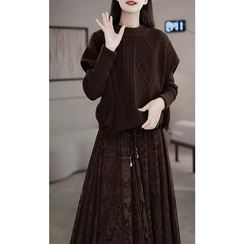 妈妈今年流行套装加厚毛衣裙子