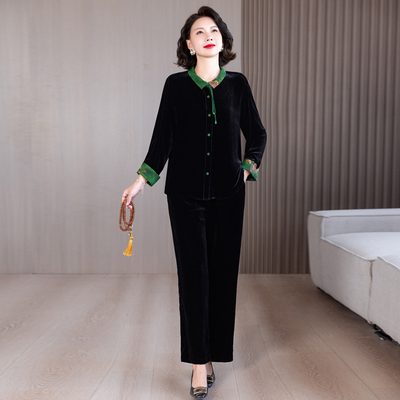 丝绒POLO领新款两件套国风宽松