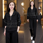 烫钻上衣长裤 卫衣减龄时尚 休闲两件套 女春秋长袖 高级感运动服套装