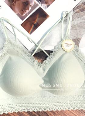 森色系3506薄垫法式蕾丝边吊带美背内搭女一体杯内衣防走光内衣女