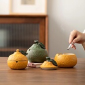 装 陶瓷烟灰缸大吉大利家用茶几带盖个性 饰摆件防飞灰礼品 丑橘