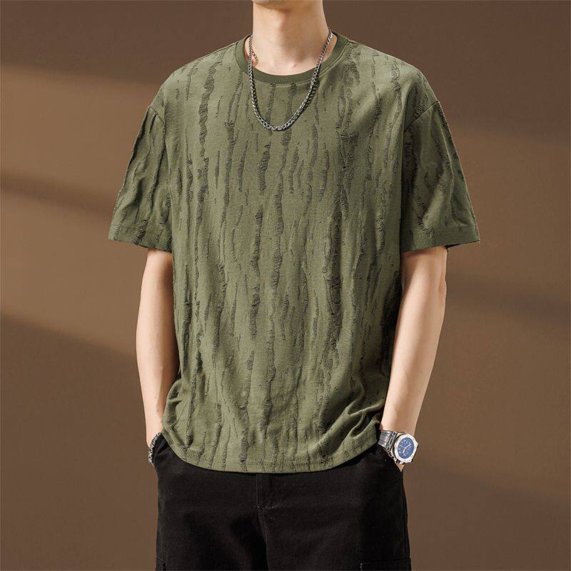 2026新款短袖t恤男士夏季破洞潮流宽松休闲大码圆领体恤百搭上衣