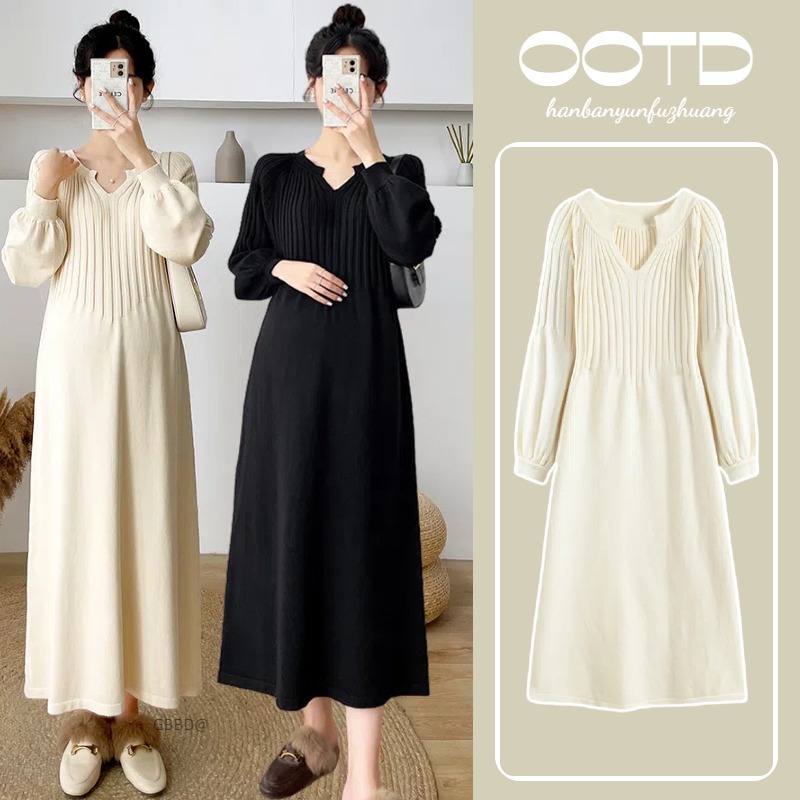 孕妇装长款毛衣裙过膝长裙秋冬季加厚外穿韩版宽松辣妈针织连衣裙