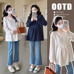 简约长袖 时尚 上衣宽松大码 休闲卫衣冬装 孕妇装 加绒保暖打底衫 秋装