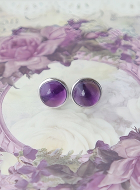 水善谣天然紫水晶耳钉S925银镀18K金耳饰简约时尚高级感小众设计