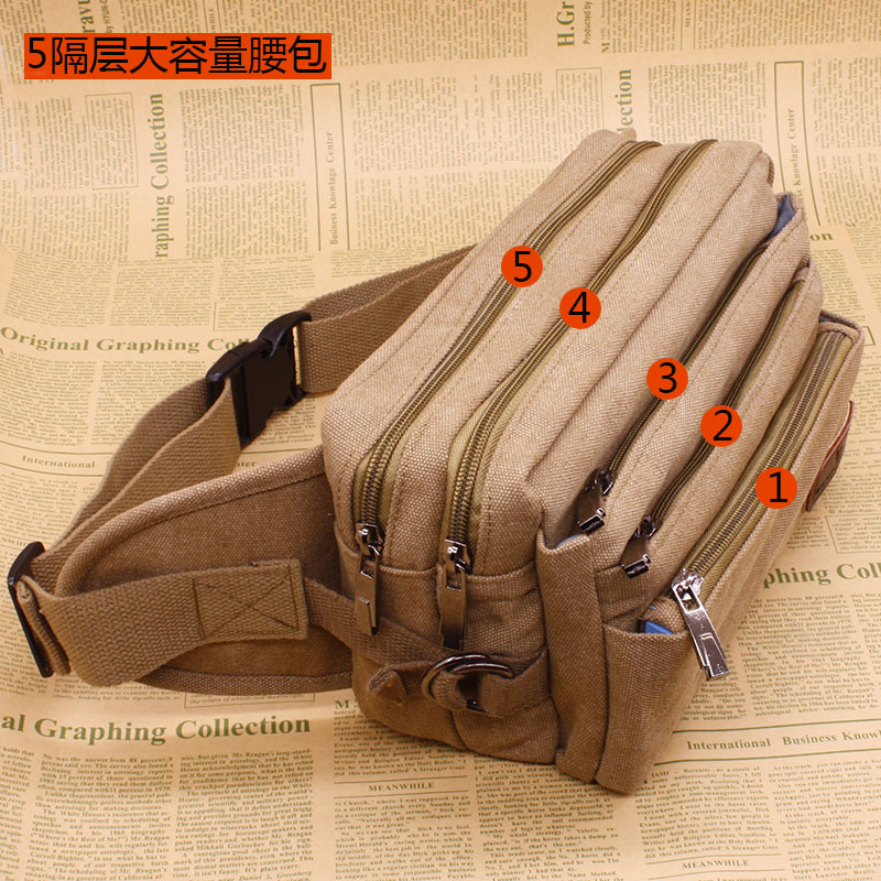帆布腰包大容量多层多口袋生意收银包多用多功能骑行登山耐磨零钱