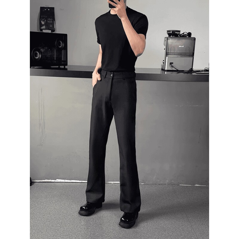 cleanfit穿搭显瘦微喇西裤男款春夏季美式潮牌黑色直筒裤子