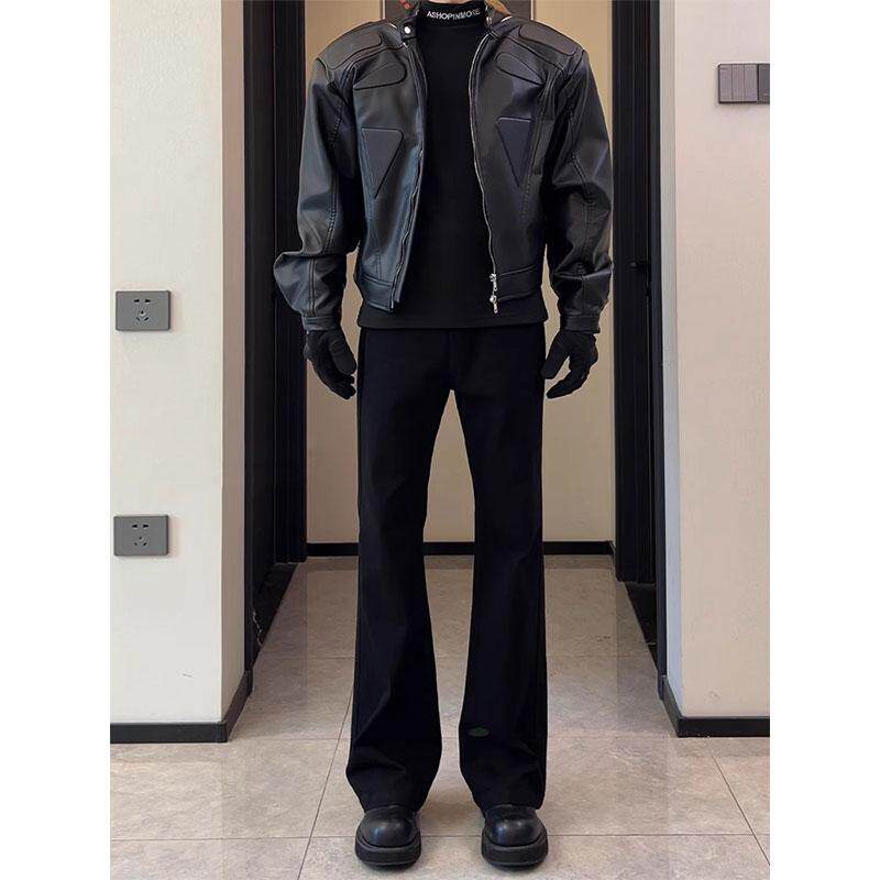 美式cleanfit黑色弯刀裤子男春夏款修身微喇西裤潮牌垂坠感直筒裤