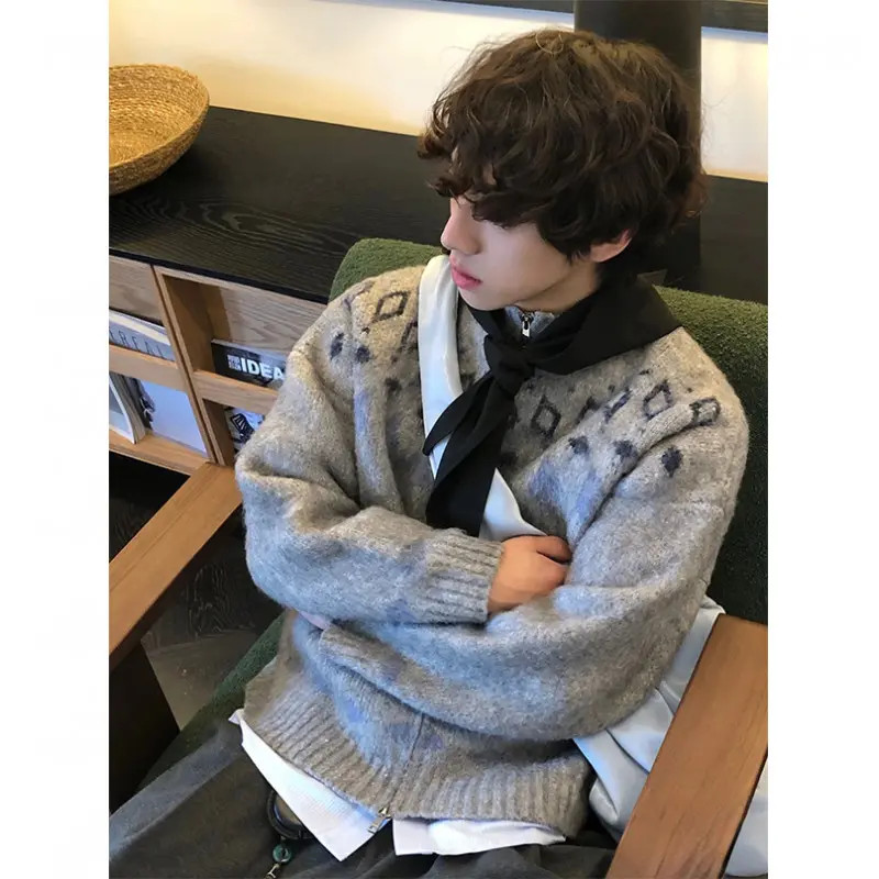 秋冬季北欧风费尔岛毛衣开衫外套男女慵懒风高级感提花针织衫内搭