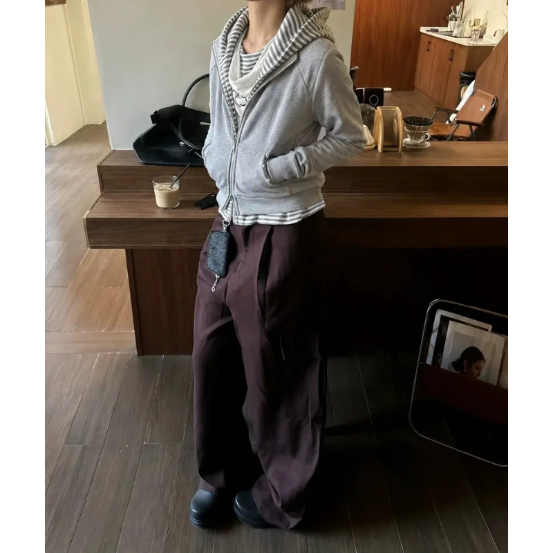 「叛逃朋克」假两件条纹铆钉口袋连帽拉链卫衣开衫男款