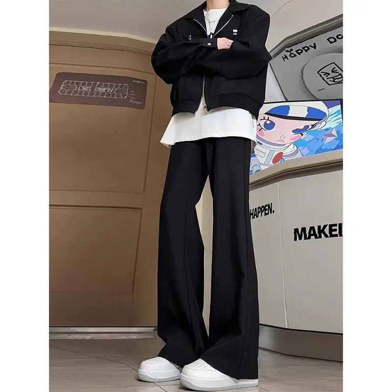 黑色弯刀西裤垂坠高级感修身显瘦直筒裤男秋季潮牌美式微喇休闲裤