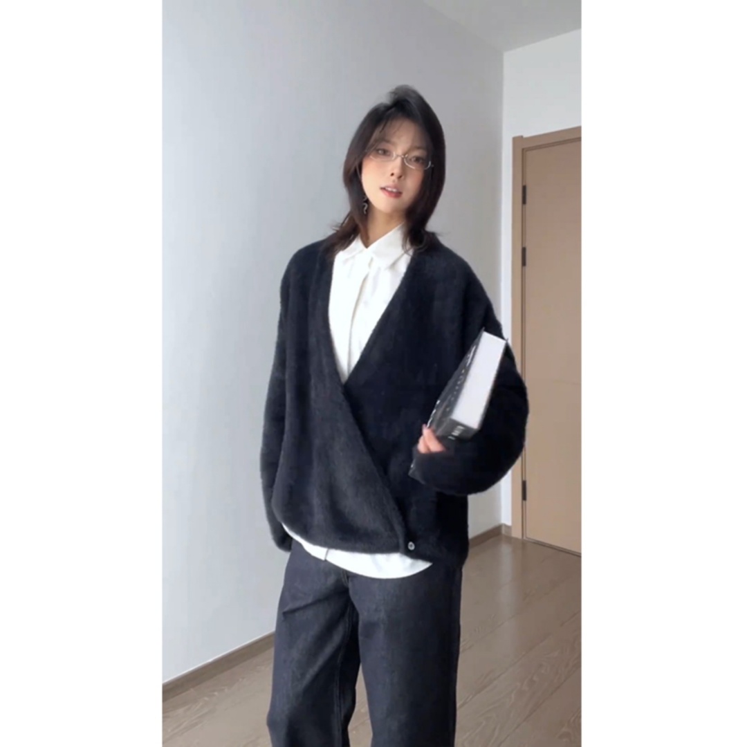 cleanfit黑色仿狐绒道袍毛衣男女秋冬季慵懒老钱风针织衫开衫外套