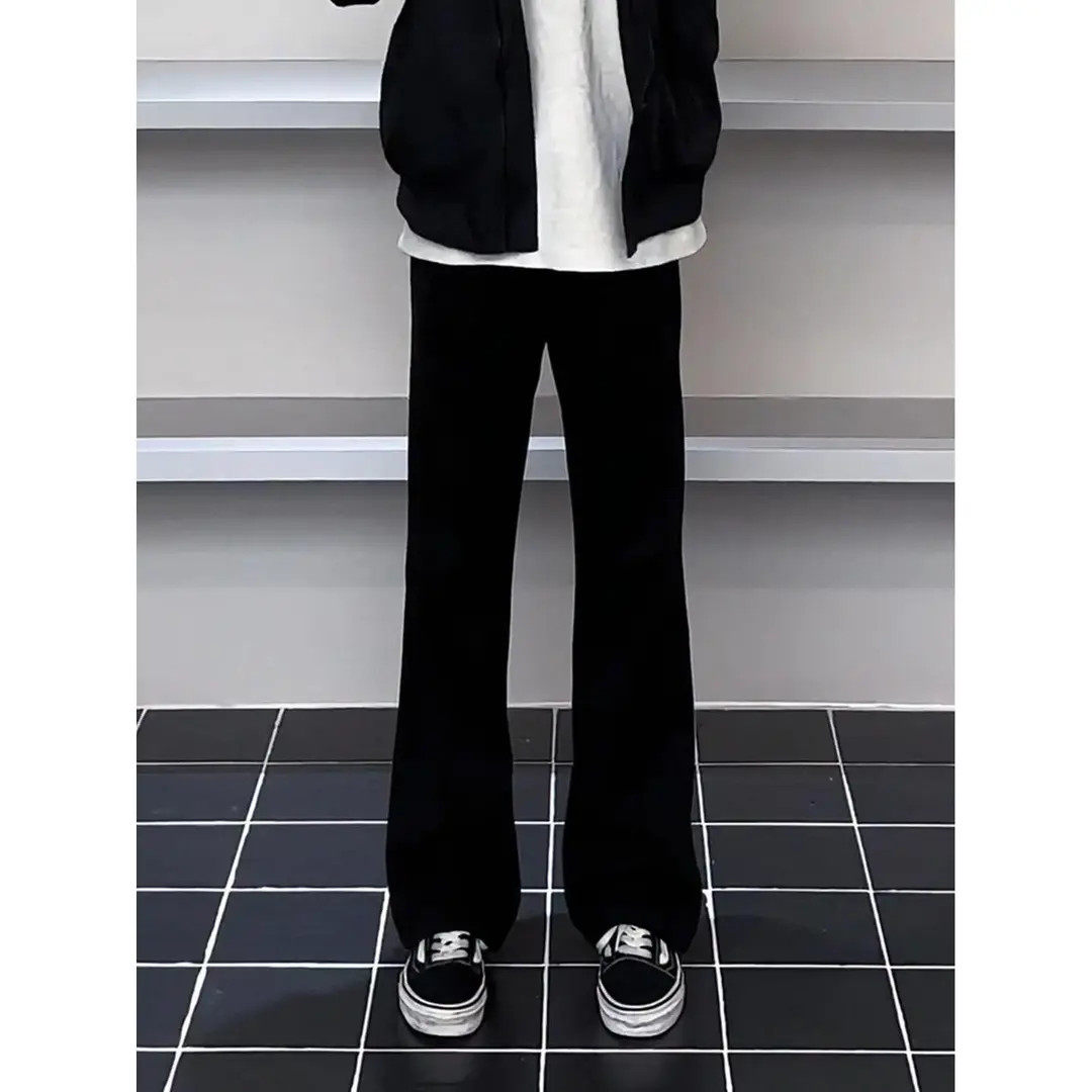 黑色弯刀西裤男春夏修身显瘦直筒裤子美式休闲微喇西装裤