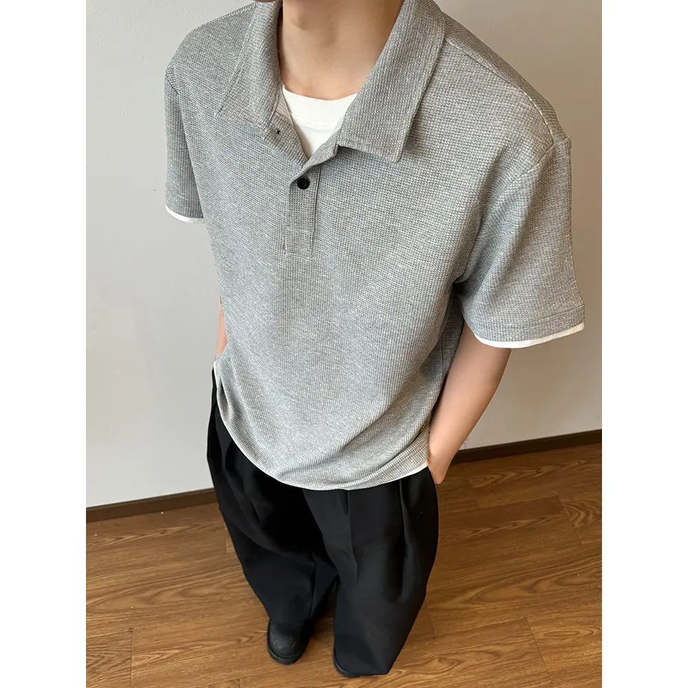 夏季假两件POLO衫短袖休闲高级百搭翻领T恤复古百搭松弛感上衣