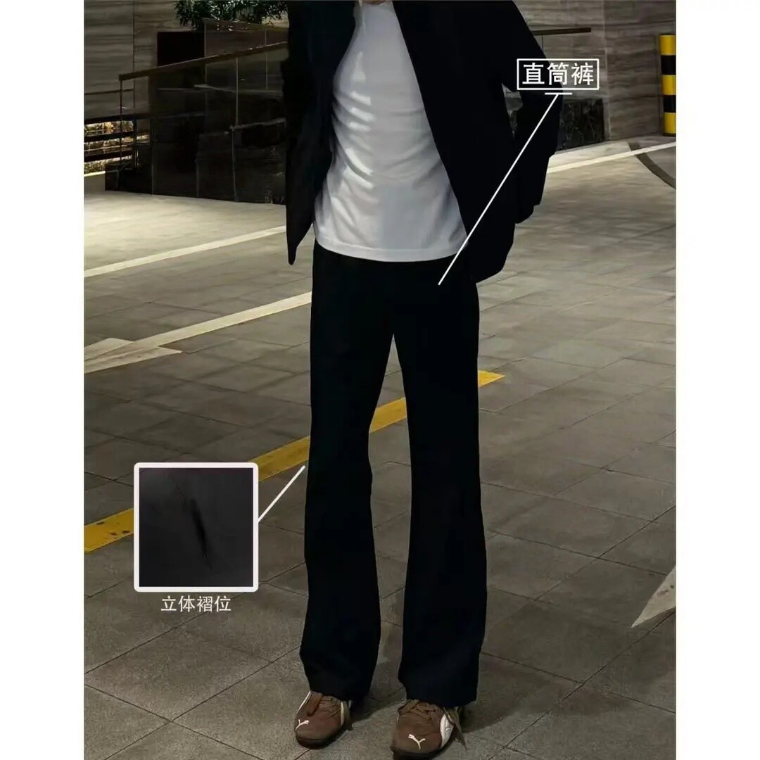 上新早秋款裤口设计直筒休闲裤宽松高级挺阔感西裤