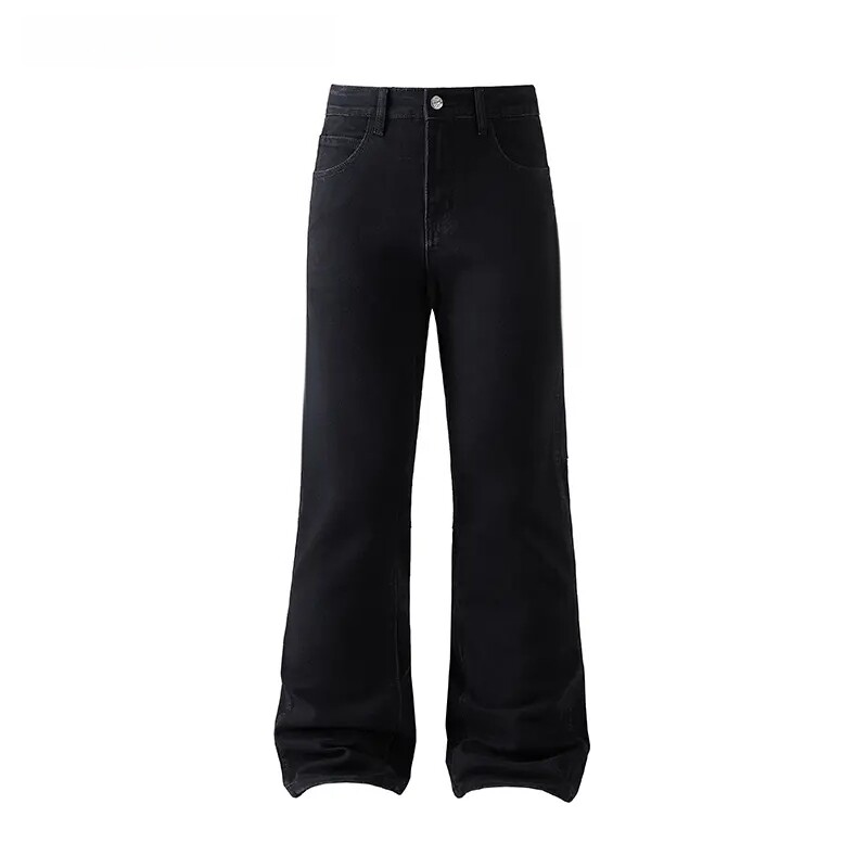 【显瘦黑武士】男士高腰休闲黑色高街直筒微喇牛仔裤