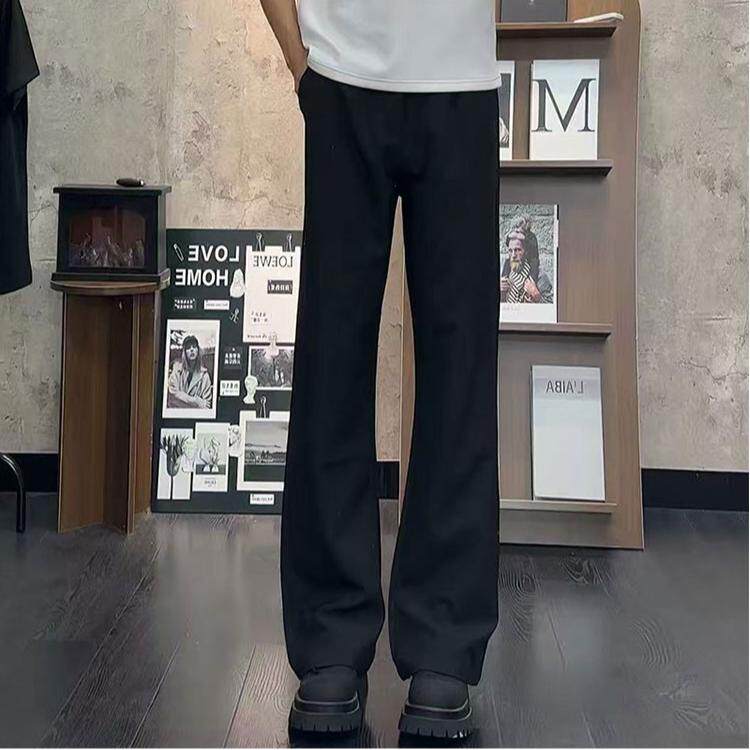 【高品质】夏季薄款美式垂坠感黑色微喇西裤男女款显瘦显高裤子