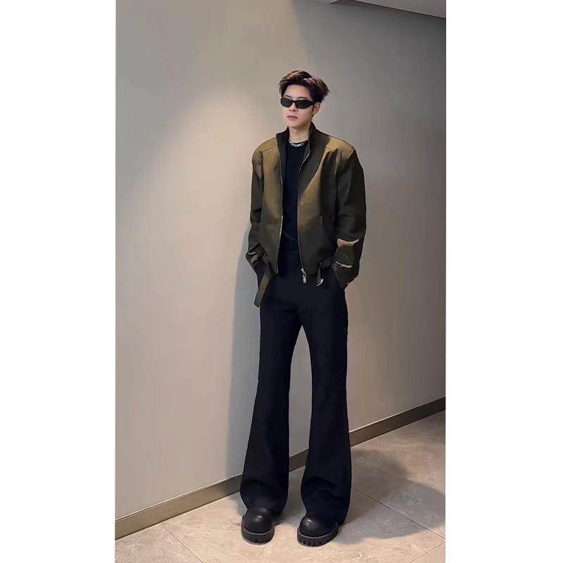 纯黑色加长西裤男款垂坠感高级感夏季直筒裤子cleanfit弯刀微喇裤