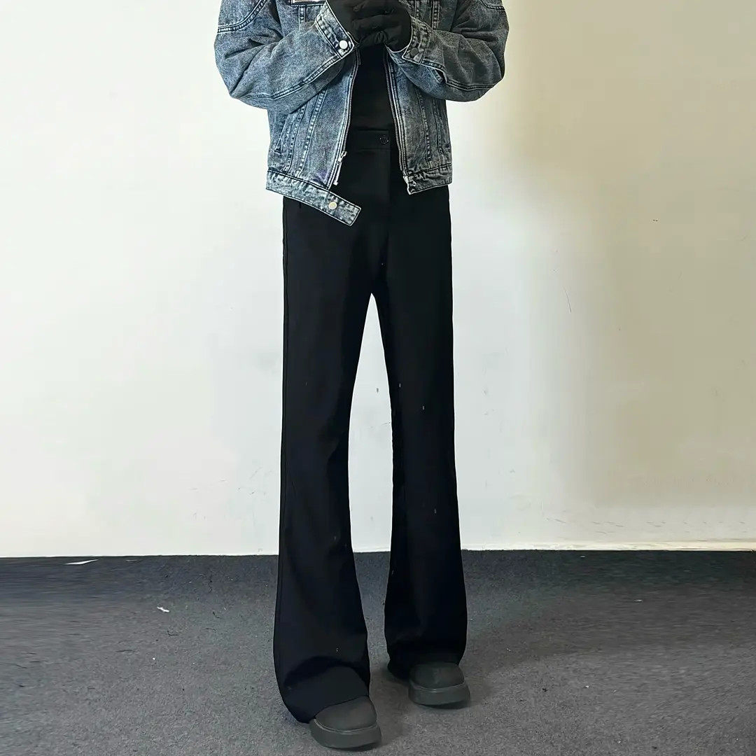 春夏季西裤 cleanfit休闲黑色垂感简约显高显瘦弯刀微喇裤男