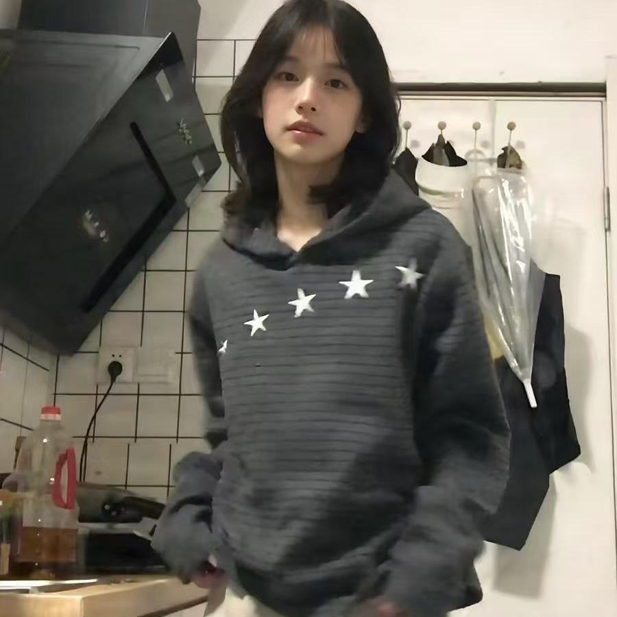 美式复古星星条纹流星连帽卫衣男女早秋新款街头宽松休闲外套上衣