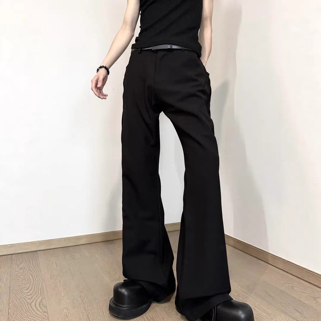 美式高街 cleanfit廓形西裤男直筒微喇vibe 黑色休闲长裤