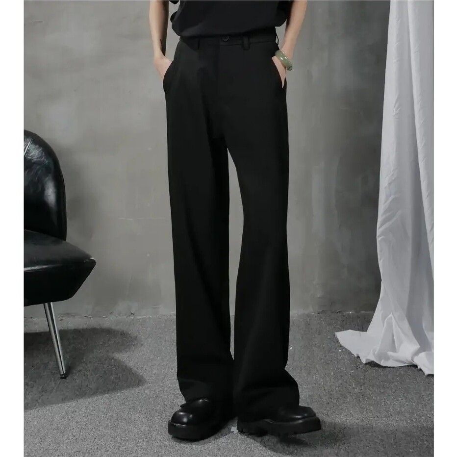 黑色西裤垂感直筒休闲西装裤男春季坠感宽松长裤