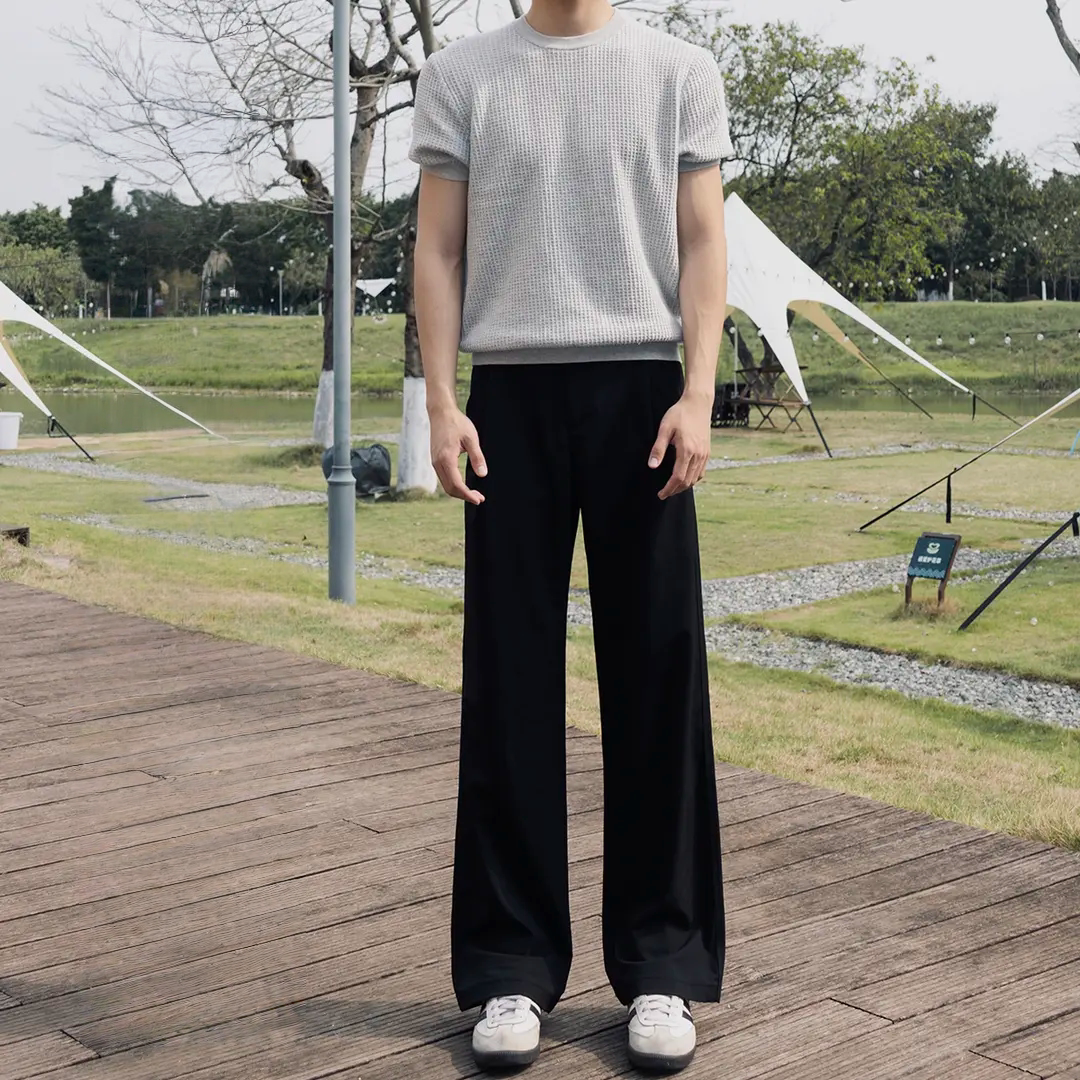 26夏季多版型凉感直筒弯刀微喇黑色休闲西裤男百搭卫裤长裤