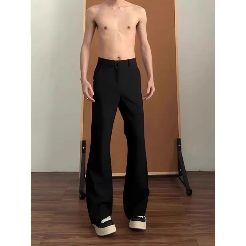 黑色弯刀西裤男款春秋季直筒高级感男装垂感微喇cleanfit休闲裤子