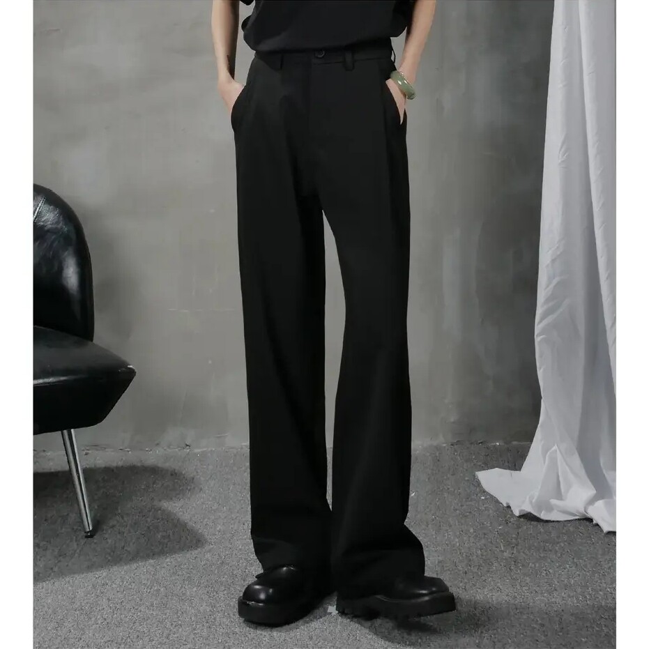 【三本针西裤】黑色西裤垂感直筒休闲西装裤男秋冬坠感宽松长裤